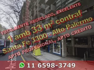 Dto Alto Palermo 1amb 33m2 contrafte Santa Fe 3300 u$s93.000