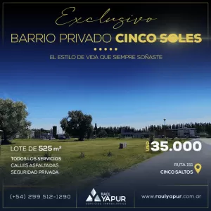 TERRENO EN VENTA CINCO SALTOS