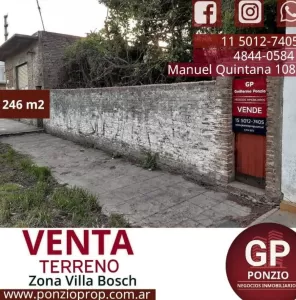 LOTE de 246 m2 en Villa Bosch