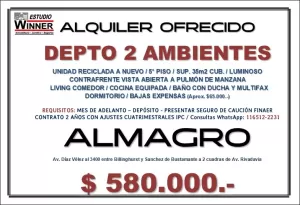 ALQUILER ALMAGRO DEPTO 2 AMBIENTES